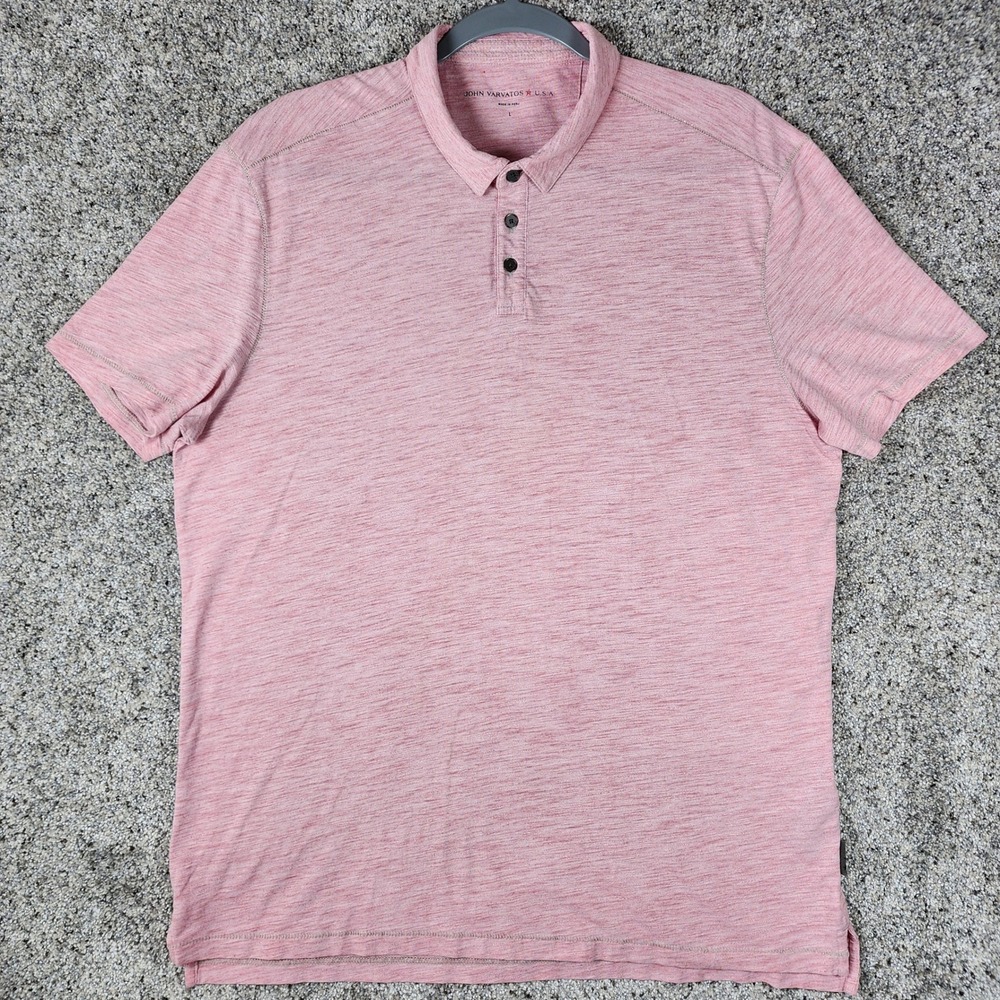 John Varvatos Polo Mens Large Pink Slub Knit Short Sleeve Good